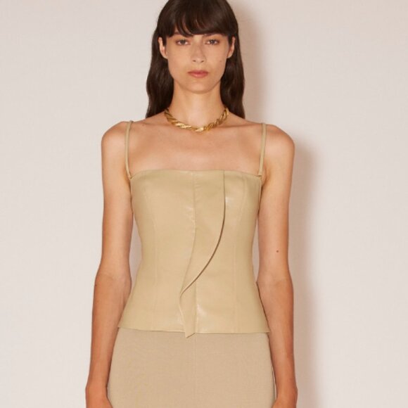 Nanushka  KYA - Vegan leather spaghetti strap structured camisole - Pebble - Picture 1 of 3
